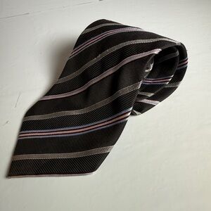 Ermenegildo Zegna Black Striped Silk Tie Made In Italy Luxury Mens